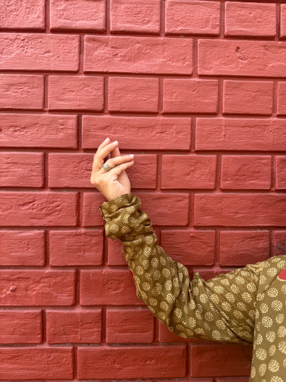 Olive Printed  Kurta