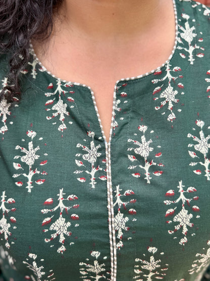 Bottle Green Leaf Kurta