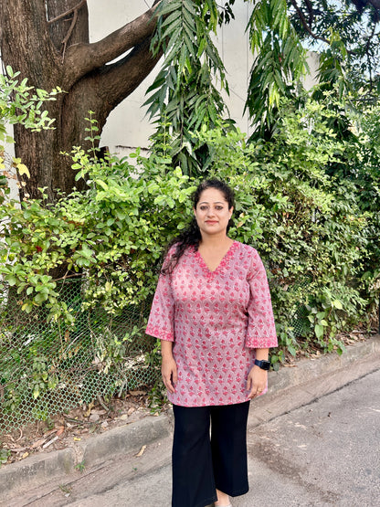 Blush Pink Hand-Block Printed Cotton Kurti