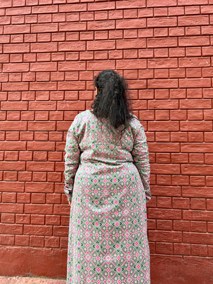 Soft green lotus Ajrakh kurta