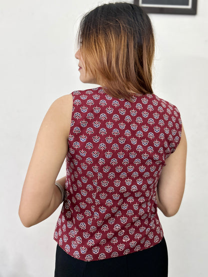 Maroon Floral Print Top