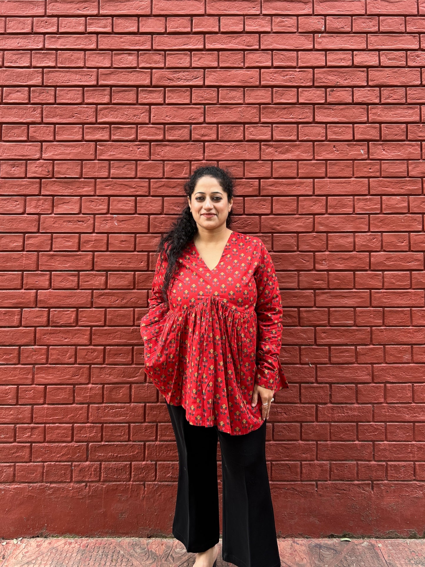 Laal Booti Gather Top ⭐