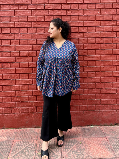 Indigo Laal Buti Gather Top