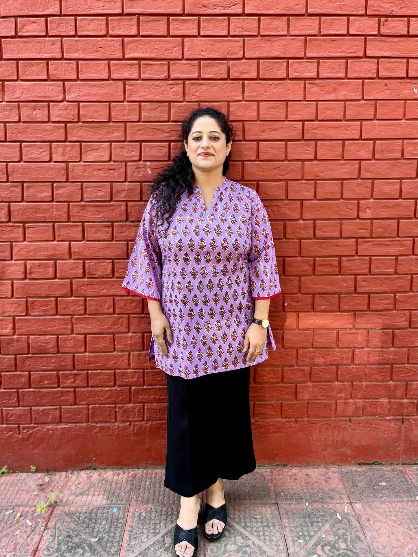 Lavender Blossom Handblock Cotton Kurti