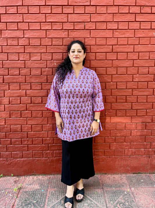 Lavender Blossom Handblock Cotton Kurti