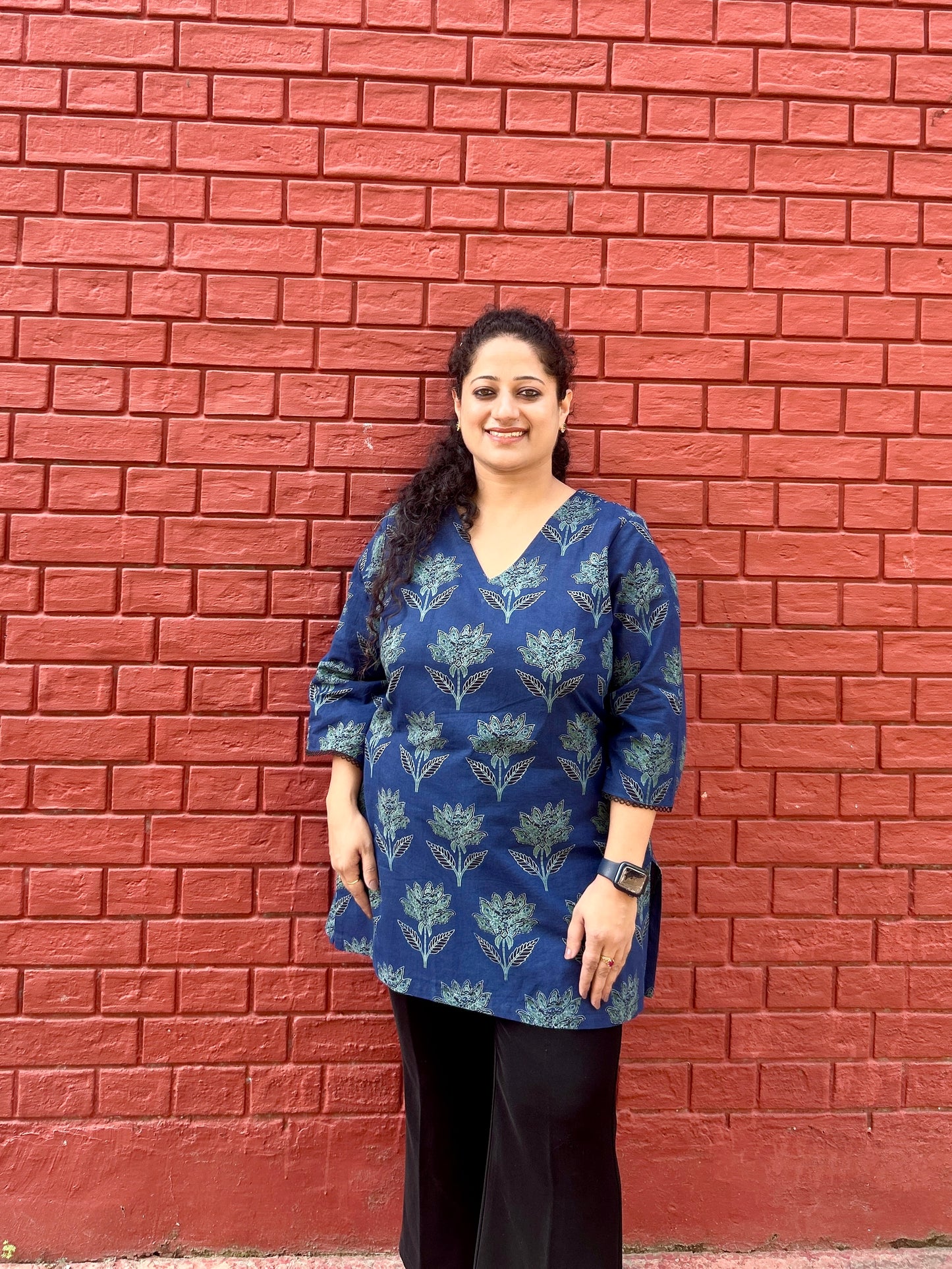 Midnight Bloom Indigo Cotton Kurti