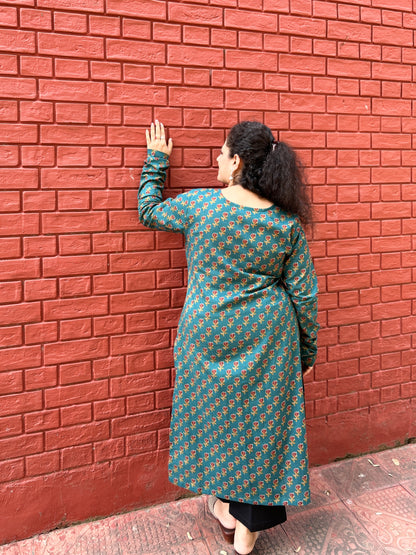Peacock Handblock Cotton Kurta