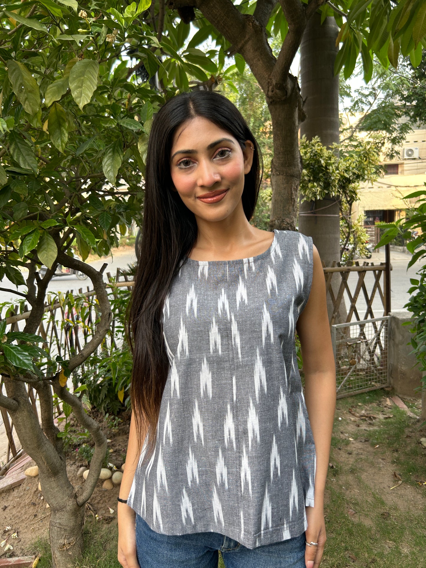 Grey Ikkat Short Top