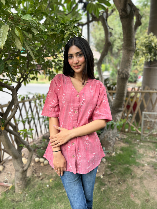 Soft Pink Ikkat Shirt