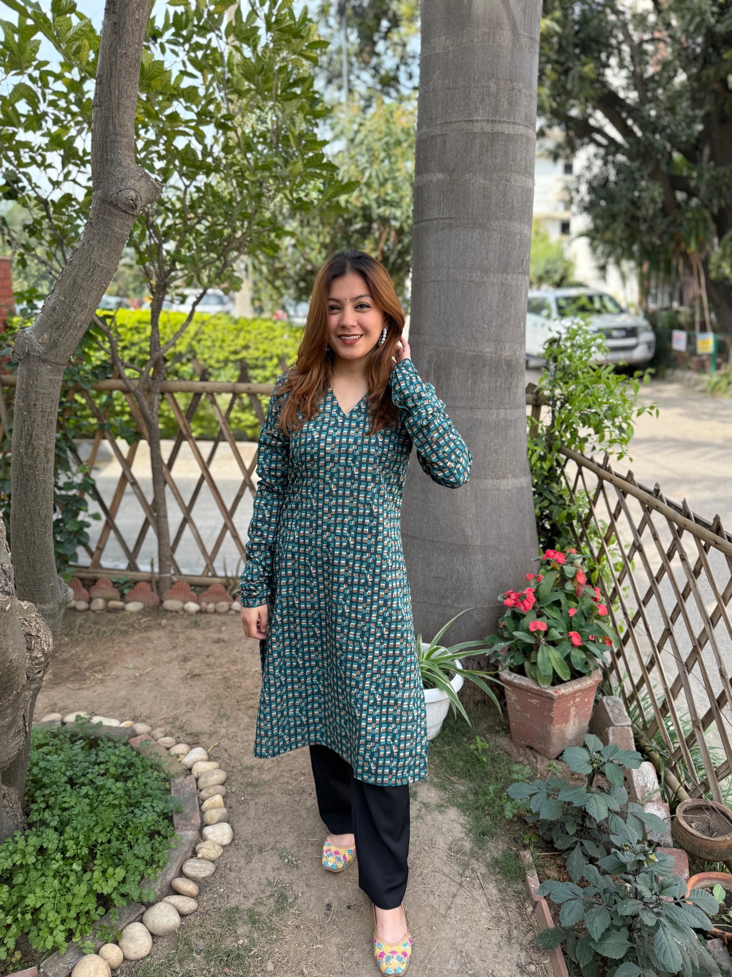 Peacock Geometric print kurta
