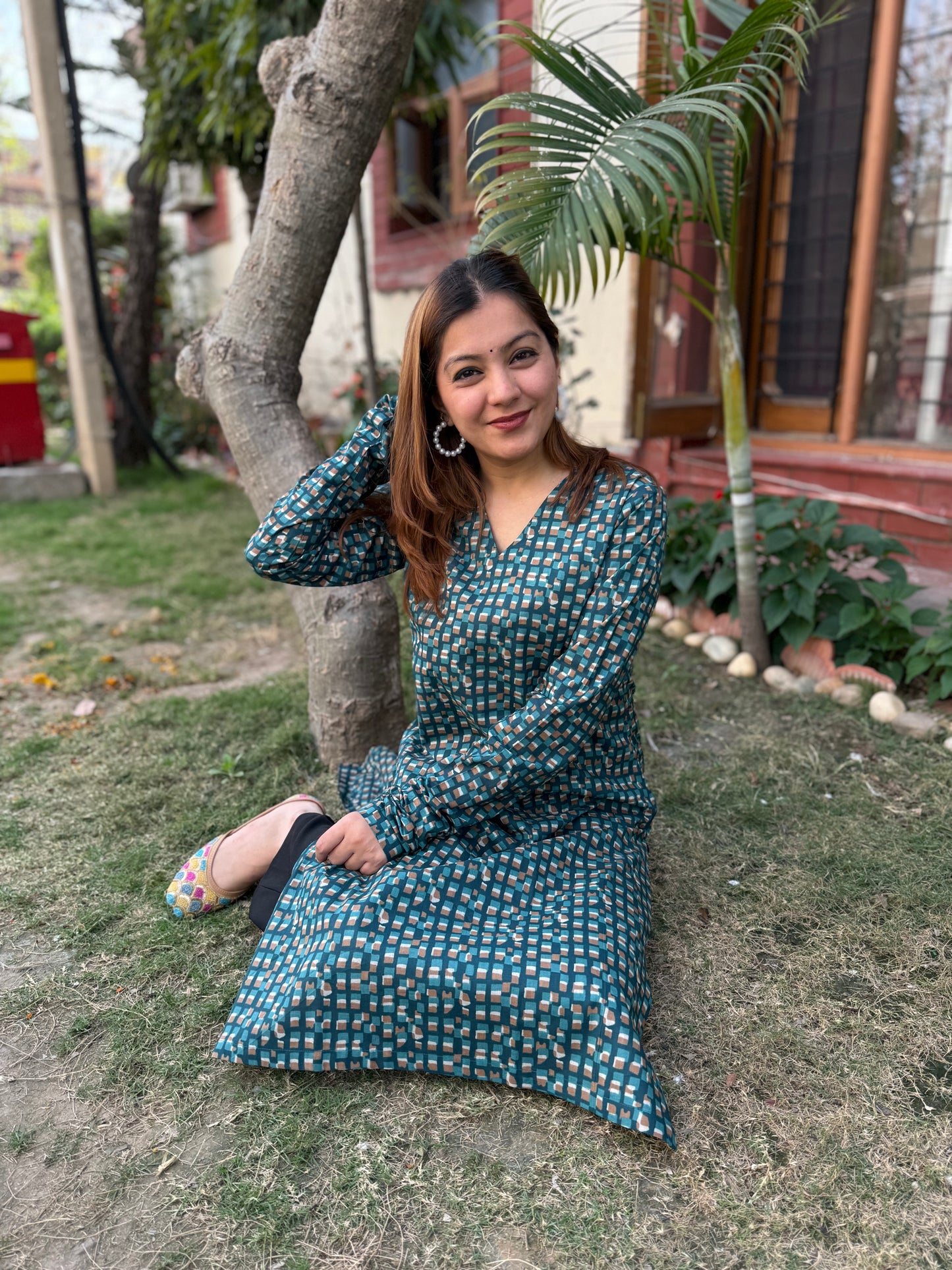 Peacock Geometric print kurta