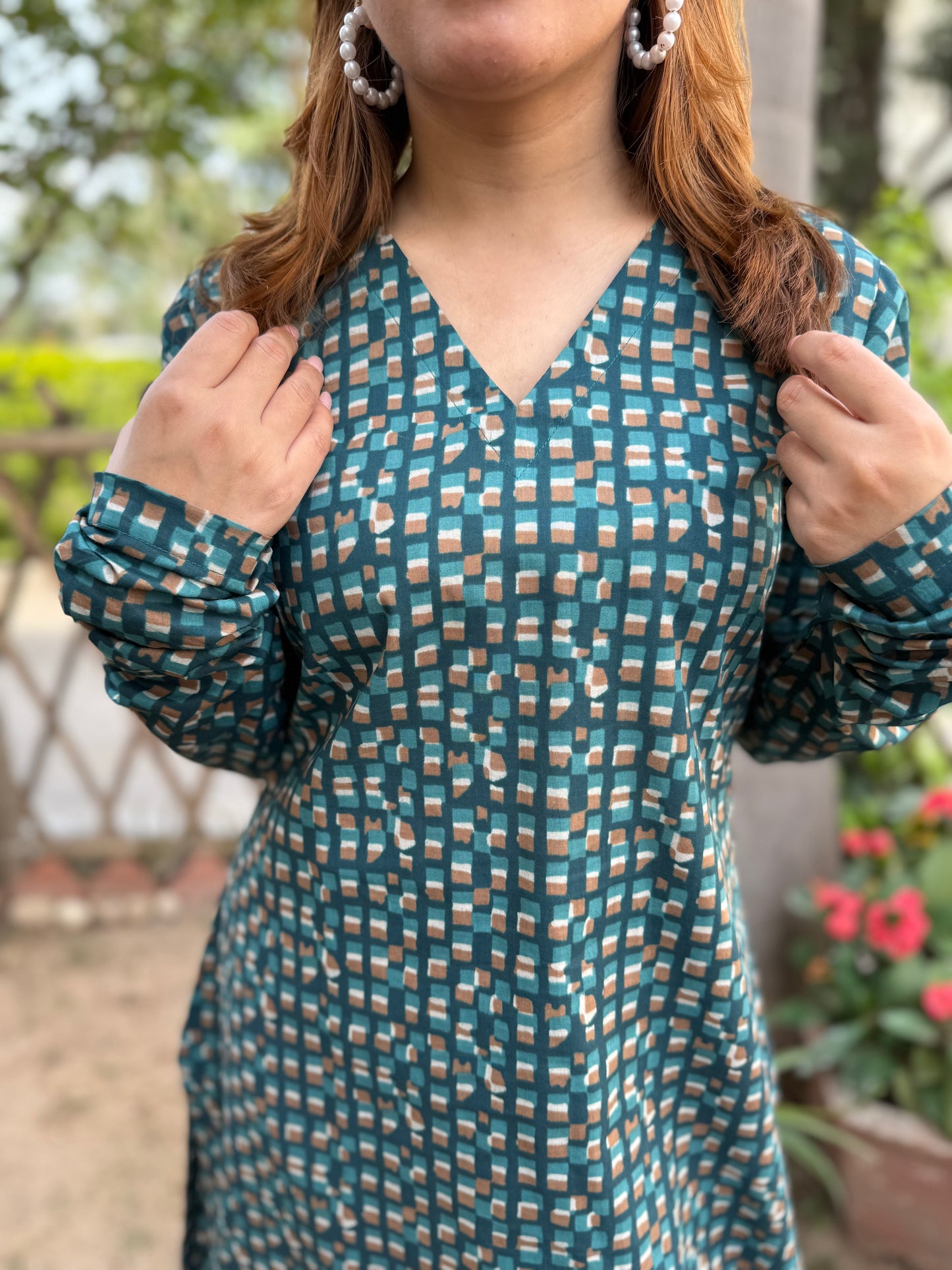 Peacock Geometric print kurta
