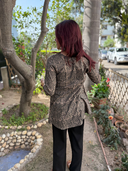 Brown block print top