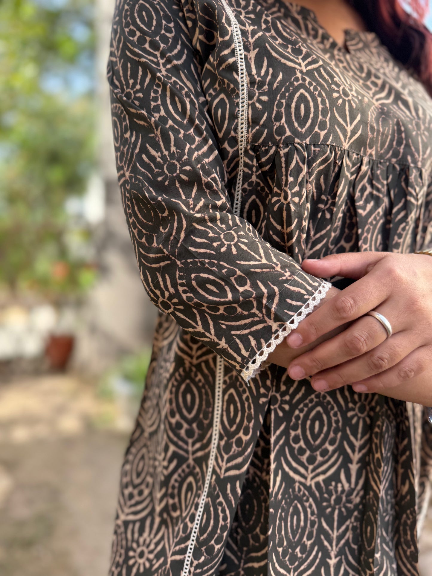 Brown block print top