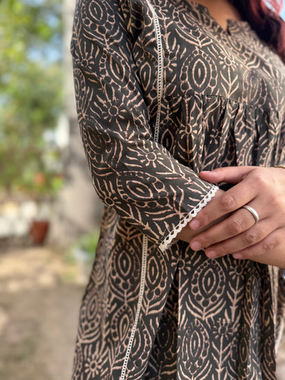 Brown block print top