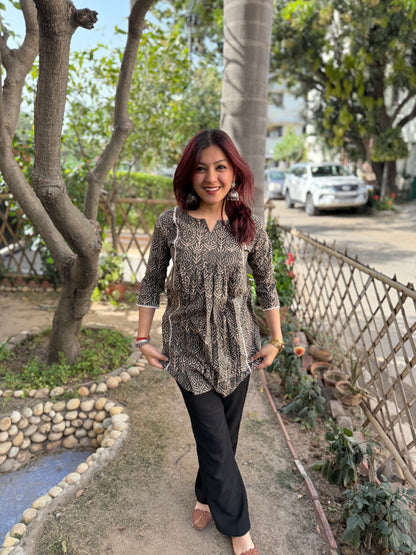 Brown block print top