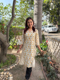 Mustard Floral Sanganeri kurta