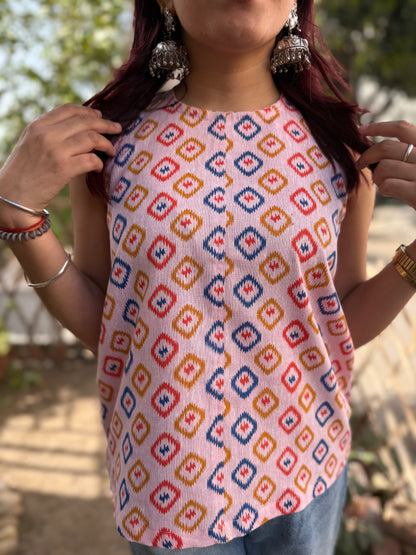 Pink ikkat top