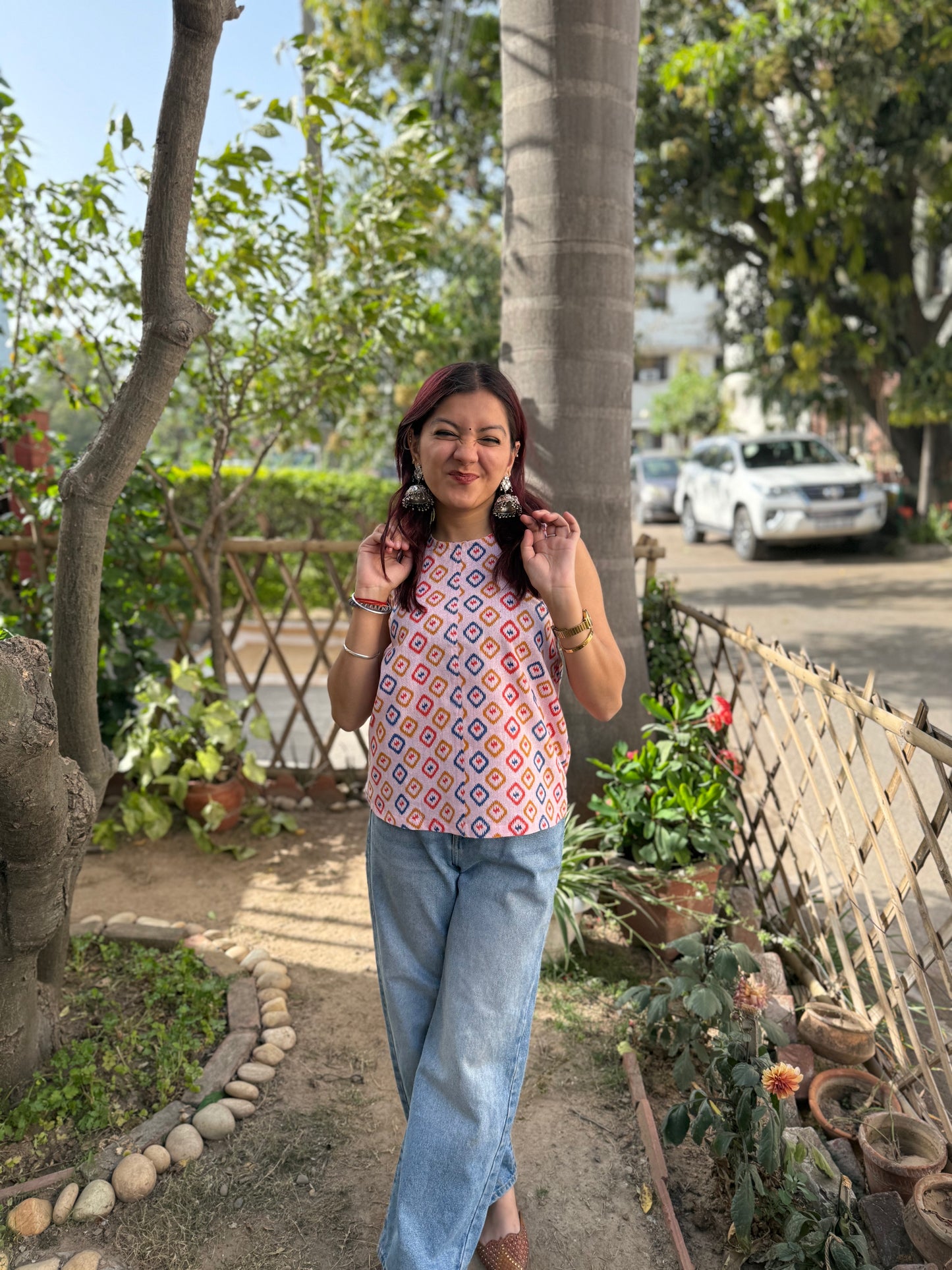 Pink ikkat top