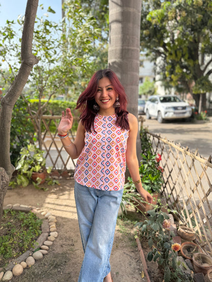 Pink ikkat top