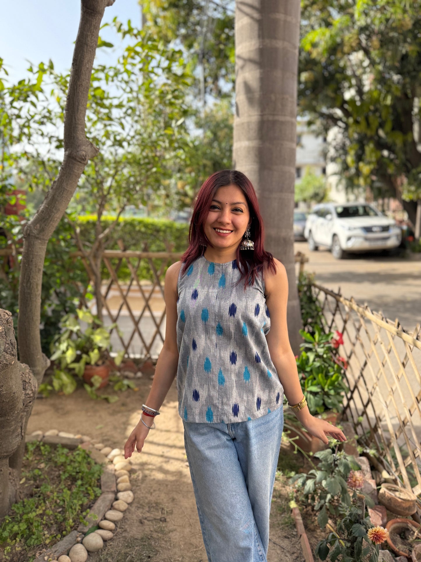Grey ikkat top