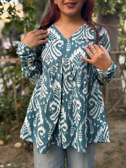 Blue Ikkat Print Top