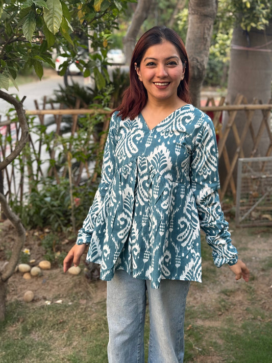 Blue Ikkat Print Top