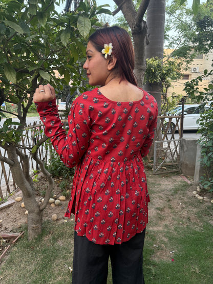 Laal Booti Gather Top