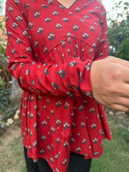 Laal Booti Gather Top