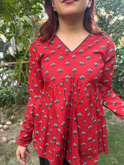 Laal Booti Gather Top