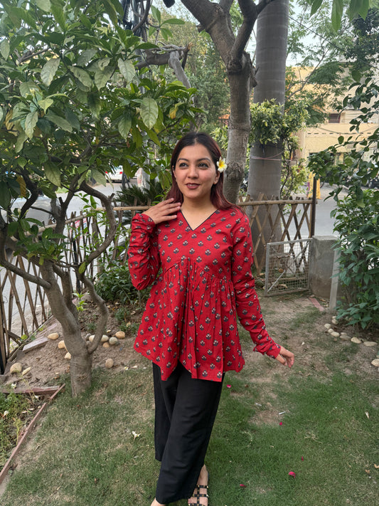 Laal Booti Gather Top