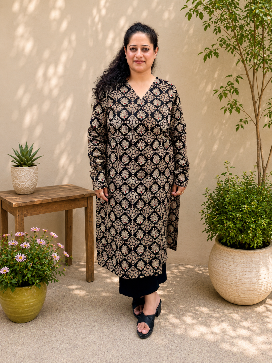 Black Geometric kurta