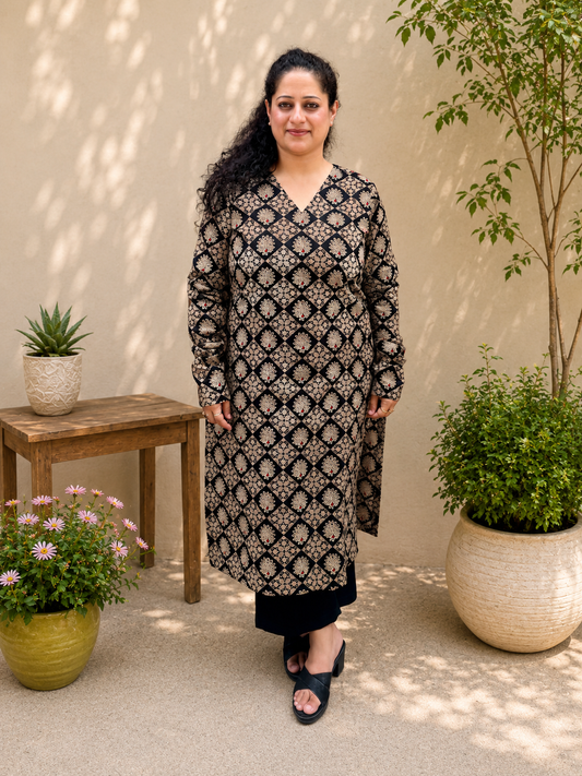 Black Geometric kurta