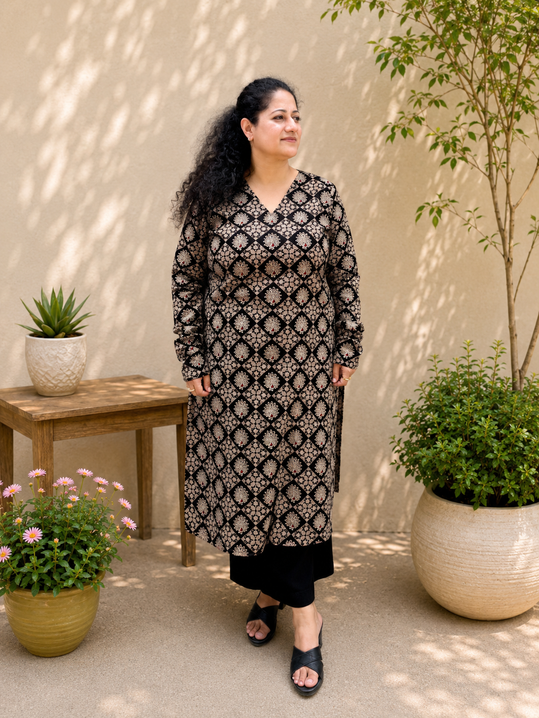 Black Geometric kurta
