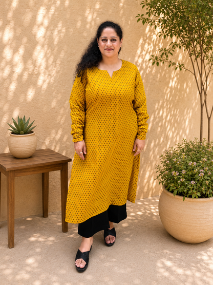 Mustard Buti Long Kurta
