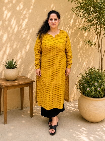 Mustard Buti Long Kurta