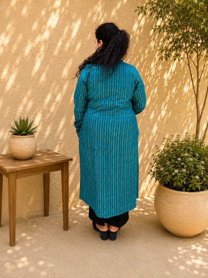 Teal Striped Kurta