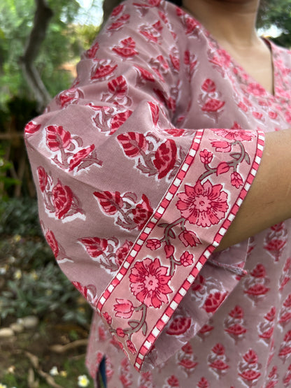 Blush Pink Hand-Block Printed Cotton Kurti